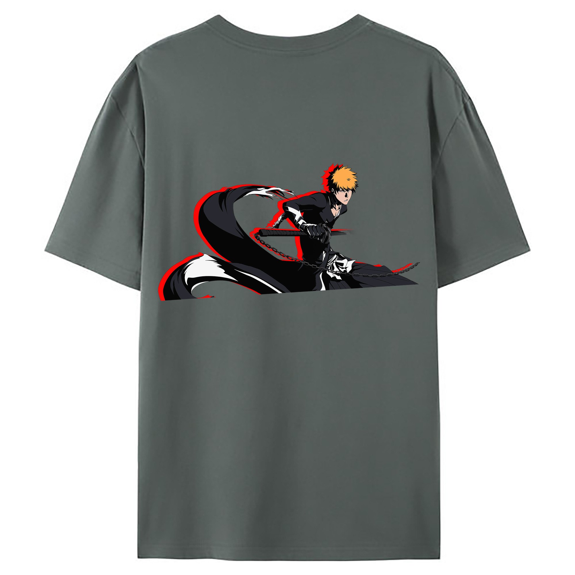 （画像用） ブリーチ 黒崎一護（くろさき いちご）BLEACH Kurosaki Ichigo 綿100％ メンズ半袖Tシャツ（バックプリント） 通気性